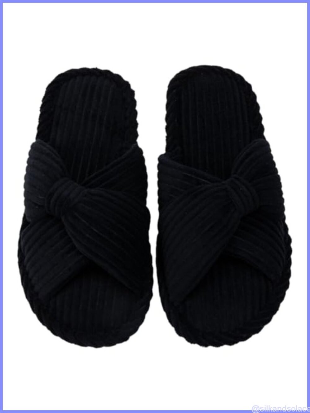 Women's Corduroy Bow Memory Foam Slippers Open Toe Cross Band Non-Slip